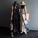 KYLETHOMASW  -  Korean Chic Summer New Item Niche Design Sense Waist Cinching Slimming Patchwork Ruffle Edge Cake Suspender Dress Women