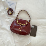 KYLETHOMASW  -  Women's Silver Leather Rivet Decor Shoulder Bag Fashion Personalized Aesthetic Daily Street Crossbody Bags Small Handbags