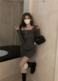 KYLETHOMASW  -  Y2K Knitted Mini Dress Women Streetwear Sexy Off Shoulder Sweater A Line Dresses Christmas Party Korean Bodycon Vestidos