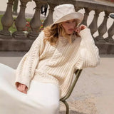 Kylethomasw  -  Women's Loose Sweater Autumn O-neck Twist Casual Sweater Solid Color Long Sleeve Pullover Women's Knitted Sweater Street