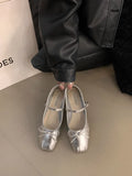 Kylethomasw French Flat Bottomed Mary Jane Single Shoe Women's Shoes 2024 New Spring and Autumn Korean Version Silver Casual Shoes