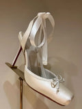 KYLETHOMASW  -  Women's New Summer Square Satin High Heel Sandals with Ankle Strap, Fashionable Party and Banquet Ballet High Heels