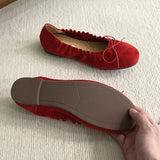 KYLETHOMASW  -  Suede Retro Bowknot  Round Toe Flat Shoes Women Soft Sole Comfort Casual Shoes for Women Shallow Ballet Style Footwear Female