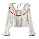KYLETHOMASW  -  Vintage blouses for women fashion 2024 white ruffle top elegant korean fashion long sleeve blouses women casual shirts elegant