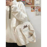 KYLETHOMASW  -  Vintage Casual Canvas Shoulder Bag Women Harajuku Aesthetic Zipper White Handbag Tote Bag Female Retro Crossbody Bags