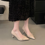 KYLETHOMASW  -  Spring Butterfly-knot Women Office Pumps Shoes Sexy Thin Heel Slip On Shoes Ladies Eelgant Pointed Toe Party Dress Shoes