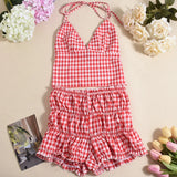 KYLETHOMASW  -  Three Sisters Summer Fashion Sexy Casual Party Prom Vacation Seaside Woman Clothing Checkered Pattern 2 Piece Sets Woman Outfit