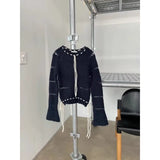 KYLTHOMASW  -   2024 Autumn for Women Crop Tops Vintage Korean Retro High Street  Hollow Out Bandage Cashmere Sweater Knit Pullover Tops