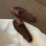KYLETHOMASW  -  Sheepskin Version~ Design Sense Single Shoes Women's Woven Bow Ballet Flats Slip on Soft Leather Bohemian Casual Shoes for Women