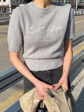 KYLETHOMASW  -   Korean Fashion Summer Women T Shirts Casual Retro Round Neck Embroidered Letter Print Versatile Knit Pull Top Clothes