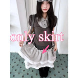 KYLETHOMASW  -  American Retro Daily Mixed Wear College Style Short Sleeved Top Casual Waist Cinched Pleated Half Skirts Autumn Y2k Vintage 2pcs