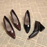 KYLETHOMASW  -  New Spring Women Commuter Pumps Shoes Fashion Pointed Toe Slip On Shoes Elegant Thick Heel Work Leather Shoes