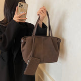 KYLETHOMASW  -  Women Suede Shoulder Bag with Inner Pocket Tote Bag with Zipper Handbag Solid Color Satchel Bag for Work Travel Purses Handbags