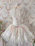 KYLETHOMASW  -  Kawaii Lolita Mini Dress Women Sweet Bows Mesh Patchwork Bandage Halter Dresses Summer Sleeveless Cute Ruffles Harajuku Dress