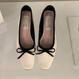 KYLETHOMASW  -  Satin Round Toe Bowknot Womens Flat Shoes Vintage Brand Designe Open Heel Sweet Party Dress Fashion Square Heel Women Loafers