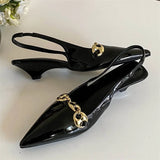 KYLETHOMASW  -  Elegant Metal Decoration Pointed Toe Women Pumps Fashion Thin Low Heels Sandals Casual Dress Mules Shoes