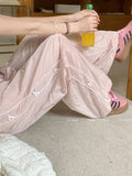 Pink Sweet Y2k Parachute Pants Women Korean Style Coquette Baggy Joggers Bow Harajuku Kawaii Cute Wide Trousers Casual