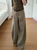 KYLETHOMASW  -  Moda Vintage Plaid All-match Femme Pantalones New Casual Straight Wid Leg Pants Slim Mid-length Trendy Harajuku Elegant Trousers