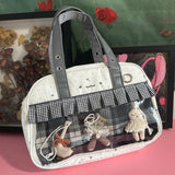 KYLETHOMASW  -  Y2k Aesthetic Women Kawaii Dots Top-Handle Bags Fashion Transparent Plaid Patchwork Shoulder Handbags Streetwear Trendy Ita Bag
