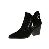 KYLETHOMASW  -  Retro Hollow out Breathable Roman High Heels Women Summer New Pointed Toe Large Size Thick Heel Boots Comfortable Shoes