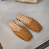 KYLETHOMASW  -  Shoes Slippers Soft Slides Slipers Women Cover Toe Low Loafers Fretwork Heels Comfort 2025 Flat Basic Fabric Rubber Cane PU