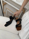 KYLETHOMASW  -  Low Shoes Rome PU Fabric Hoof Heels Silk Low Shoes Hoof Heels Silk Rome Fabric