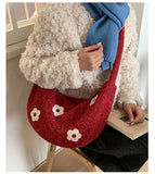 KYLETHOMASW  -  Korean Fluffy Sweet Floral Underarm Bag Y2k Lamb Wool Shopping Handbags Women New All Match Streetwear Travel Shoulder Bags