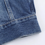 KYLETHOMASW  -  Dark Wash Denim Jacket with Removable Faux Fur Collar Women Cropped Long Sleeve Casual Y2K Korean Fashion Cowboy Coat