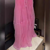 KYLETHOMASW  -  Pink Tutu Tulle Skirt for Women High Waist A-Line Long Club Party Dress Elegant Mesh Layered Skirt Summer Mujer Faldas 509A