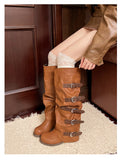 KYLETHOMASW  -  Women Knee-high Boots Summer 2025 Shoes Woman Knight Boots Woman Designer Buckle Chelsea Long Botas Pu Leather Motorcycle Shoes