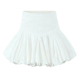 KYLETHOMASW  -  Elegant Girl Ruched Big Swing Mini Skirt Vintage High Waist Side Zipper Summer Skirts Black White Women's Party Streetwear
