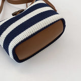 KYLETHOMASW  -  Design Stripe Knitting Bucket Bag Woven Hand Bag Beach Shoulder Bag Holiday Handbag Crossbody Purse for Women