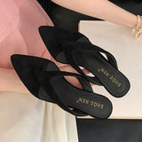 KYLETHOMASW  -  New In Fashion Pointed Toe Women Wedges Slippers Female Flip flops Slides Ladies Low Heel Wedges Slippers Sandals Shoes Pumps