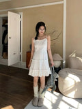 KIylethomasw Simple Sweet White Camisole Dress for Women Y2k E-Girl Mid-length Loose A-line Dresses 2024 Spring New Lace Vestidos Mujer