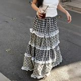 KYLETHOMASW  -  French Lace Patchwork Plaid Lace Women's A-line Cake Long Skirt Casual Fashion Comfortable Style Summer New