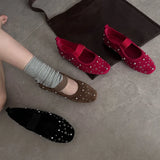 KYLETHOMASW  -  Retro Rivet Designer Ballet Flats Women Fashion Suede Round Toe Mary Jane Shoes Comfort Shallow Flats Shoes Zapatos De Mujer