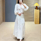 KYLETHOMASW  -  Summer White Lace Slit Skirt French Elegant Folds Long Skirt Balletcore Y2k High Waist Loose a-Line Skirt Mujer Faldas 514A