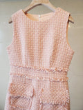 KIylethomasw Small Fragrance Runway Pink Tweed Dress Women's Sleeveless O Neck Zipper Vintage Fringe Tassels Wool Two Pockets Tank Vestidos