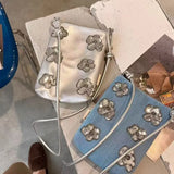 KYLETHOMASW  -  Silver Sequins Flower Zipper Pouch Women Fashion Versatile Mini Crossbody Bag Ladies Harajuku Casual Versatile Purse Chic