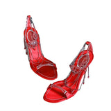 KYLETHOMASW  -  Summer new round scalp red rhinestone one-line buckle open-toe sandals thin high-heeled banquet dress versatile women's sandals