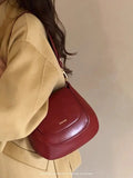 KIylethomasw Vintage Red Handbag Women Retro High Street New Leather Chic Saddle Bag Bolso Mujer Female Elegant Burgundy Bag Purse