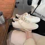 KYLETHOMASW  -  Women's Spring New Fashion Versatile Breathable Casual Shoes Classic Solid Color Round Toe Soft Leather White Flat Sneakers