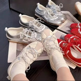 KYLETHOMASW  -  Women Silver Single Shoes Casual Sports Ballet Shoes Genuine Leather Design Sweet Sister Mary Jane  Ballet Training Shoes