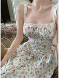 KYLETHOMASW  -  Elegant Women's Retro Printed Medium Length Dress Summer Fashion Beach Party Y2k Slim Fit Women Versatile Lace Suspender Dress