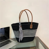 Kylethomasw Cross Border Scarf Straw Woven Shoulder Bag 2024 New Summer French Commuter Shoulder Bag Leisure Large Capacity Woven Bucket Bag