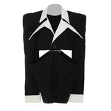 KylethomaswHigh-class Fashion Hot Girl Fried Street Niche Design Detachable Split Waist Leakage Black Long Sleeve Suit Jacket Autumn