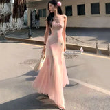 KYLETHOMASW  -  Summer Sexy Spaghetti Strap Fairy Dress for Women Print Slim Fit Temperament Elegant Trumpet Mermaid Wrapped Buttocks Dress