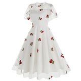 KYLETHOMASW  -  New Retro Pink Strawberry Mesh Elegant Birthday Long Dress 50s Women Flare Sleeve Summer Luxury Prom Evening Party Dresses
