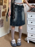 Kylethomasw   -  Summer Women Korean Midi Denim Skirt Cyber Punk Gyaru Coquette 2000s Vintage Harajuku Gothic Japanese Fashion Y2k Streetwear New