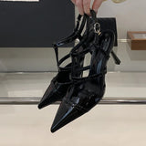KYLETHOMASW  -  New Fashion Pointed Toe Pumps Ladies Heels Shoes Luxury Female Ankle Buckle Footwear T-Strap Women Thin High Heels Shoes